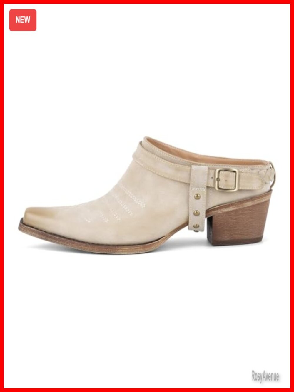 Snip Toe Slip-On Mule Clogs Block Heel Distressed Faux Leather Western